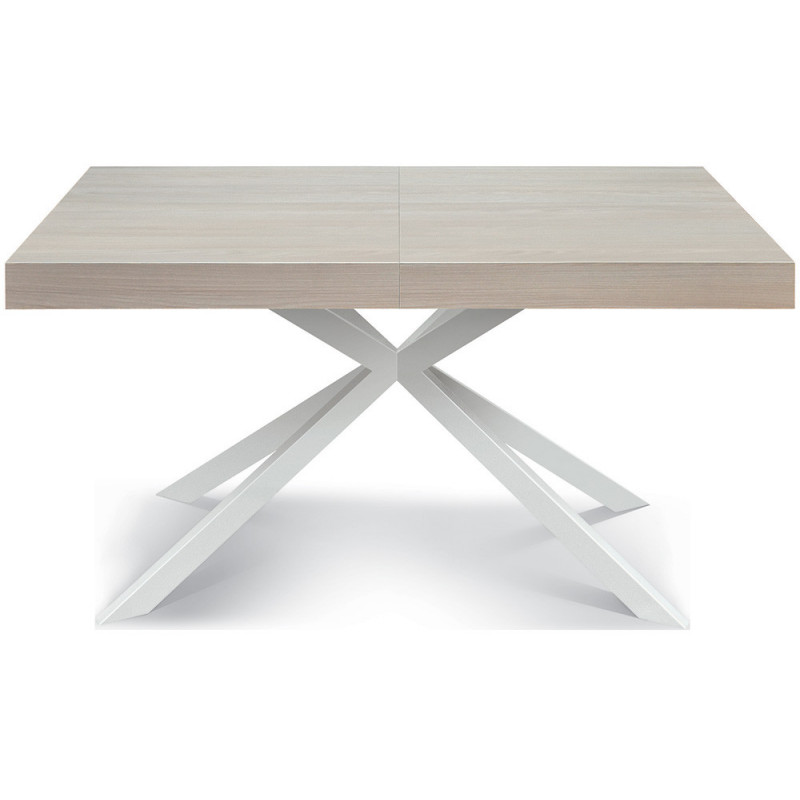 2330  Black or white metal table base, pearl elm wood melamine extending top