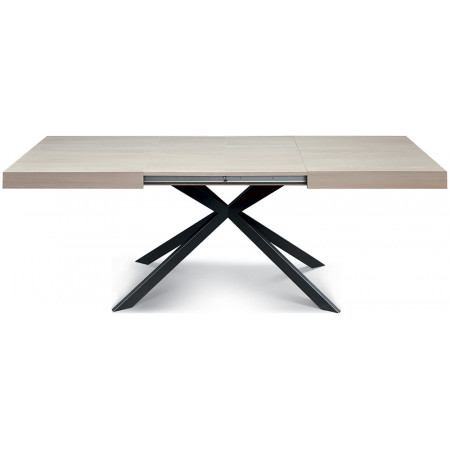 2330  Black or white metal table base, pearl elm wood melamine extending top