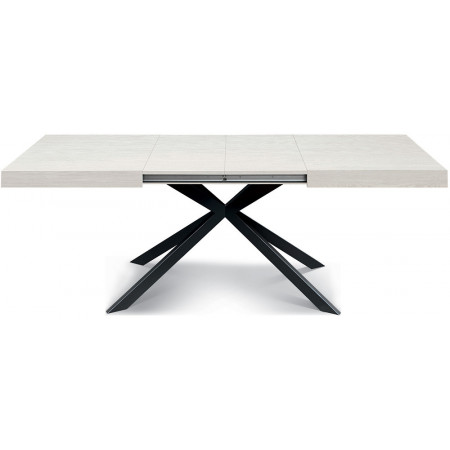 2332  Black or white metal table base, white ash wood melamine extending top