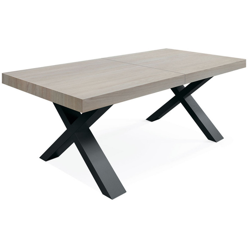 2334  Tavolo con base nera o bianca in MDF, piano allungabile in melaminico olmo perlato