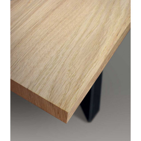 2337  Black metal table base, durmastwood melamine veneered fixed top