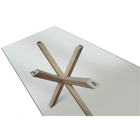 2338  Wooden table base, tempered glass fixed top