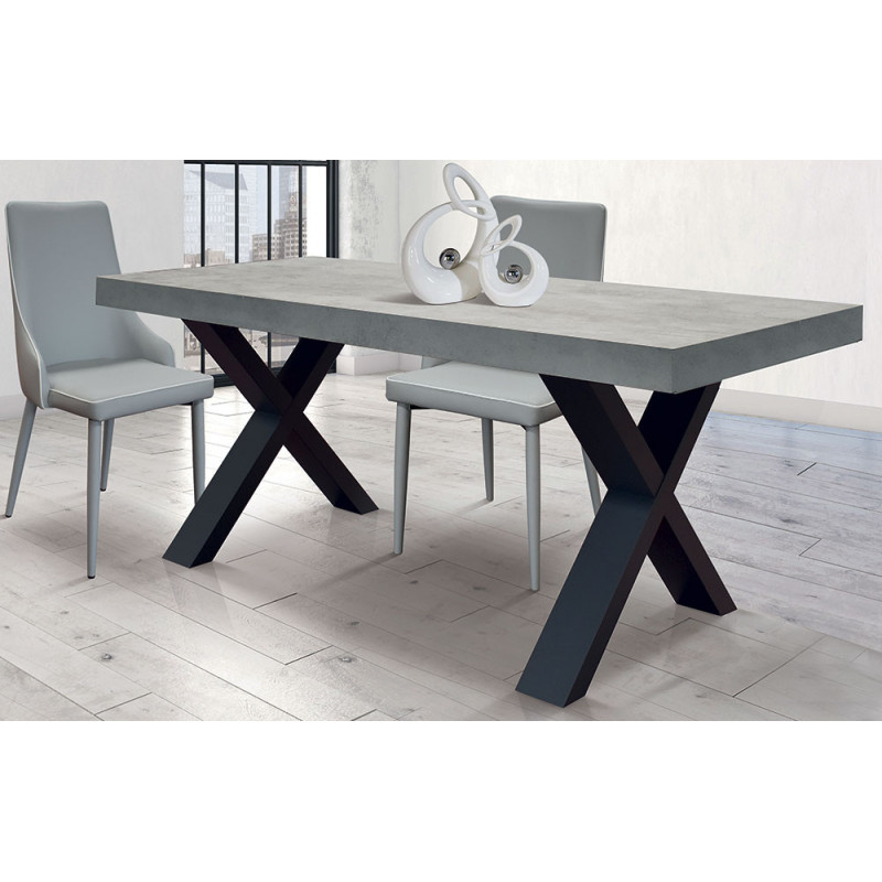 2340  Black MDF table base, cement grey finished extending top