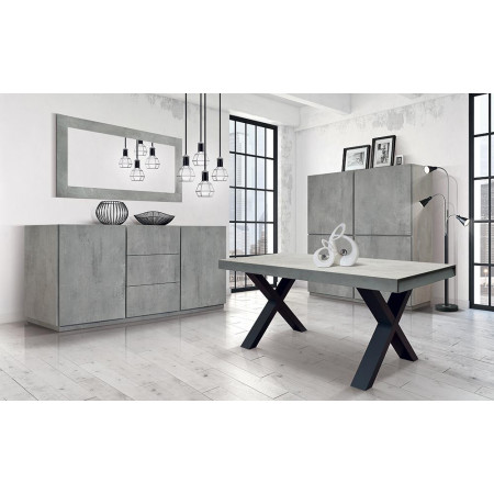 2340  Black MDF table base, cement grey finished extending top