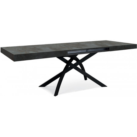 2341  Tavolo con base nera in metallo, piano finiture: acciaio ossidato, grigio cemento, o frassino bianco