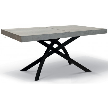 2341  Tavolo con base nera in metallo, piano finiture: acciaio ossidato, grigio cemento, o frassino bianco