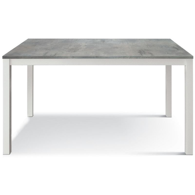 2348  White or black metal table base, cement grey melamine extending top