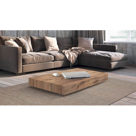 2350  Tavolino trasformabile con base in metallo, piano in rovere, acciaio ossidato, o grigio cemento