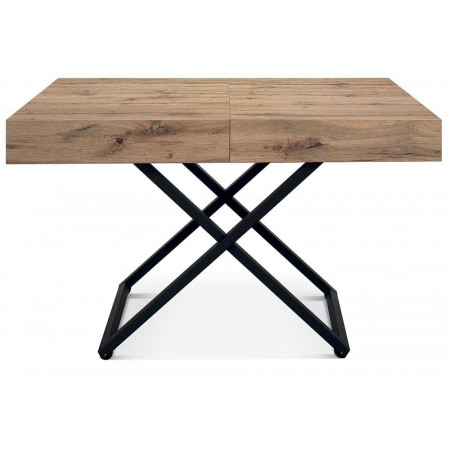 2350  Metal convertible coffee table base, durmast, oxidized steel, or cement grey extending top