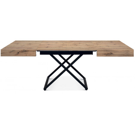 2350  Metal convertible coffee table base, durmast, oxidized steel, or cement grey extending top