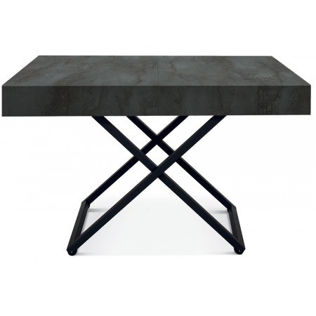 2350  Metal convertible coffee table base, durmast, oxidized steel, or cement grey extending top