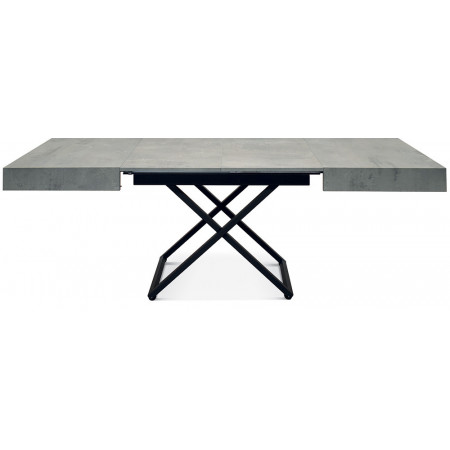 2350  Tavolino trasformabile con base in metallo, piano in rovere, acciaio ossidato, o grigio cemento