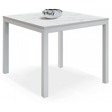 2351  Folding or extending table with metal base, white melamine marble effect top