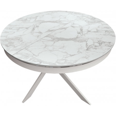 2357  Tavolo allungabile con base in metallo, piano in ceramica effetto marmo bianco