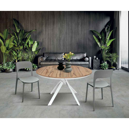 2359  White or black metal table base, durmast wood melamine extending top