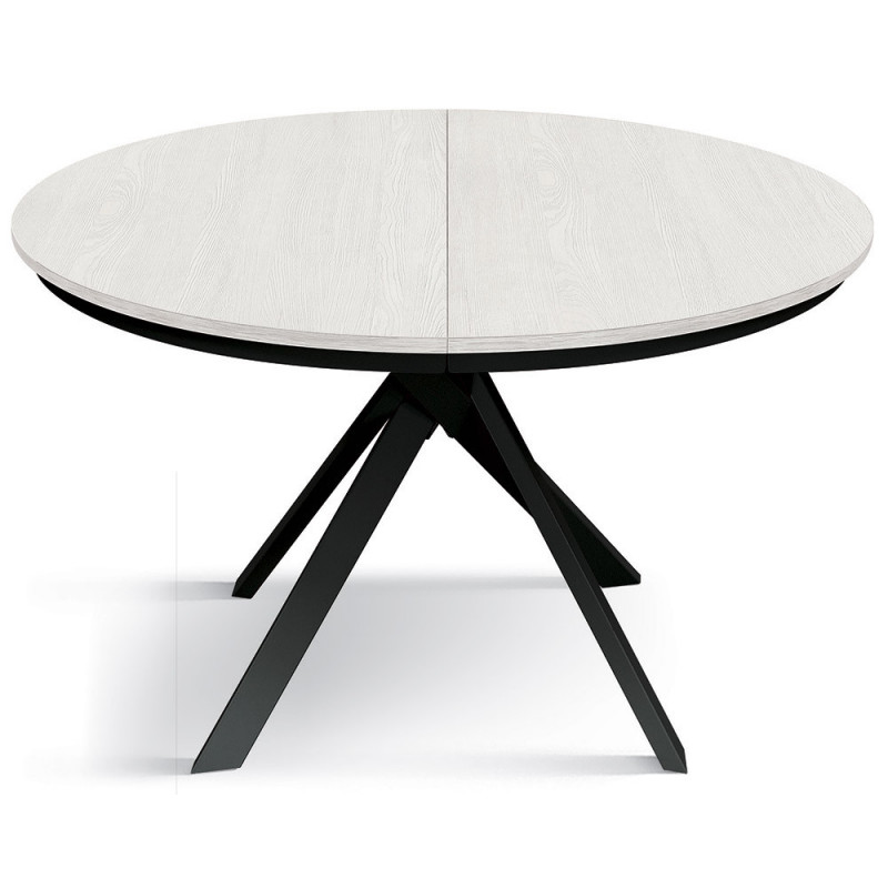 2361  White or black metal table base, white ash wood melamine extending top