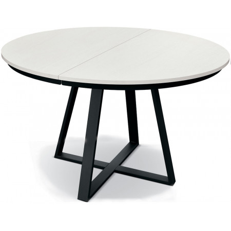 2362  Black metal table base, lively durmast wood melamine extending top