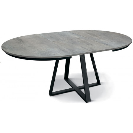 2362  Black metal table base, lively durmast wood melamine extending top