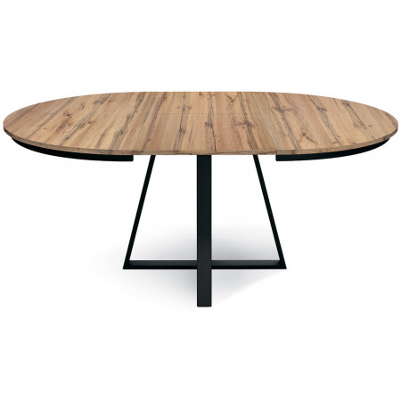 2362  Black metal table base, lively durmast wood melamine extending top