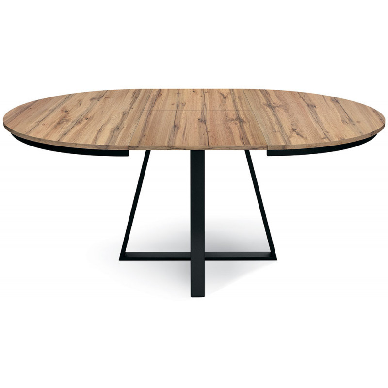 2362  Black metal table base, lively durmast wood melamine extending top