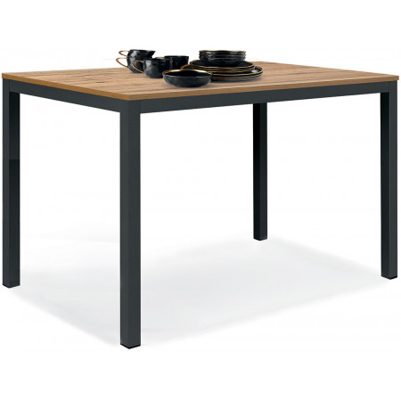 2363  Black metal table base, durmast, cement grey, or white fixed top