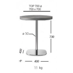 BT2519  Base tavolo in acciaio cromato, inox , o nero, piano max cm 80