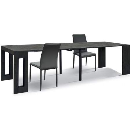 2371  Oxidized steel melamine finished console extending table