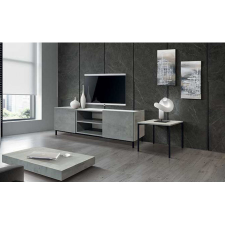 2376  Tavolino con base in metallo e piano in melaminico grigio cemento