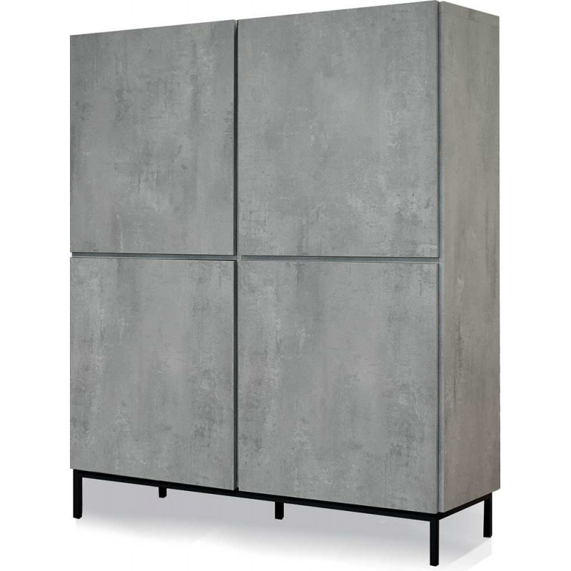 2384  Cement grey melamine 4 amortized doors wardrobe furniture, white marble effect top
