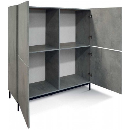 2384  Cement grey melamine 4 amortized doors wardrobe furniture, white marble effect top