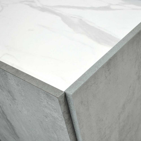 2384  Cement grey melamine 4 amortized doors wardrobe furniture, white marble effect top