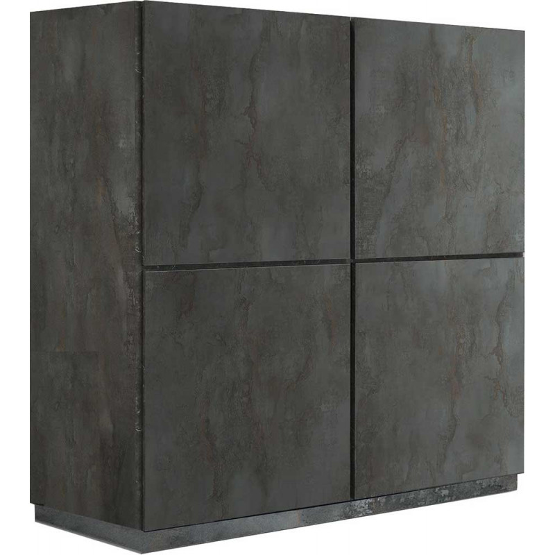 2385  Oxidized steel melamine 4 amortized doors wardrobe furniture, white marble effect top