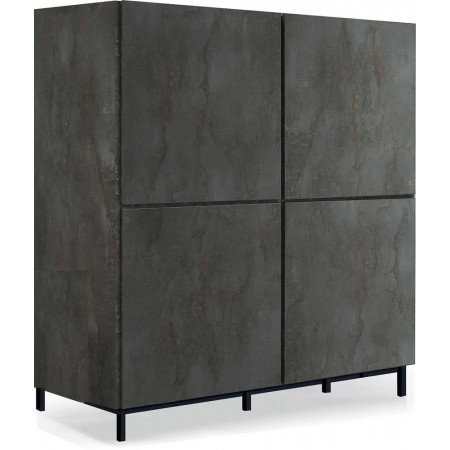 2385  Oxidized steel melamine 4 amortized doors wardrobe furniture, white marble effect top