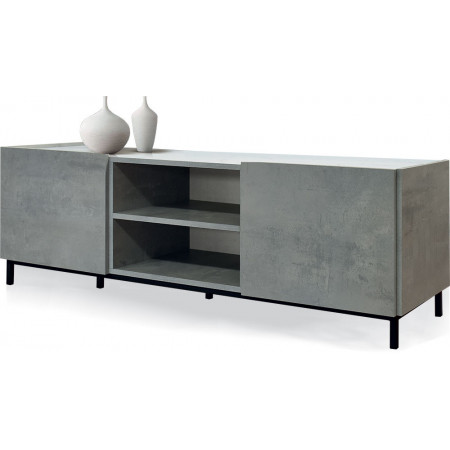 2386 Porta TV 2 ante in melaminico grigio cemento, piano effetto marmo bianco