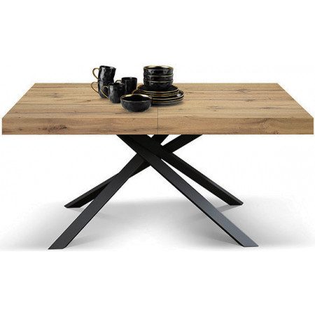 2392  Tavolo con base nera o bianca in metallo, piano in melaminico rovere