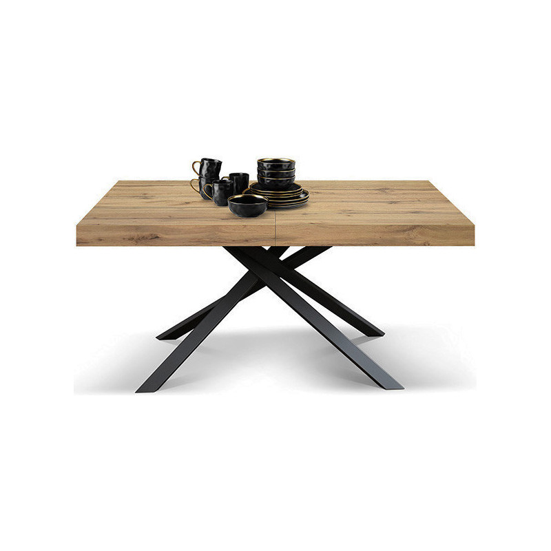 2392  Black or white metal table base, durmast wood melamine veneered top