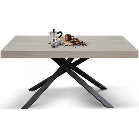 2393  Black or white metal table base, pearl elm wood melamine veneered top