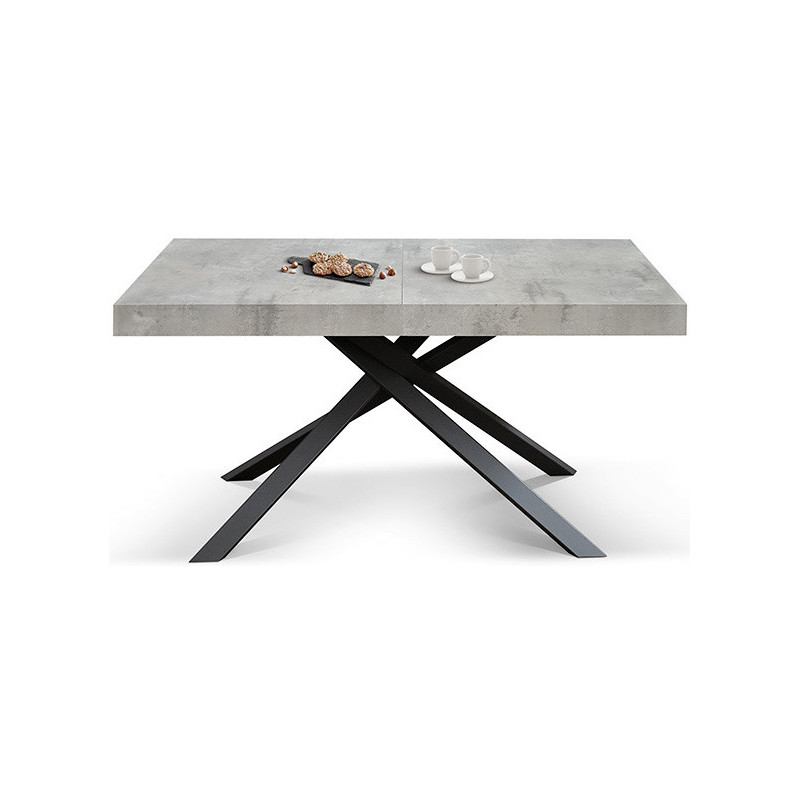 2394  Tavolo con base nera o bianca in metallo, piano in melaminico grigio cemento