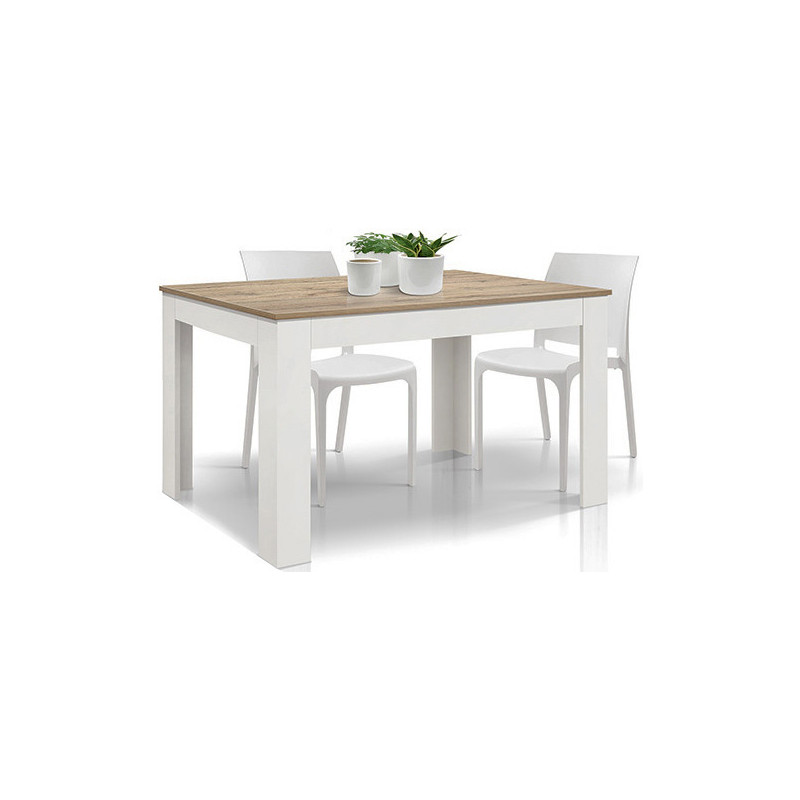 2401  White lacquered table base, durmast wood melamine veneered extending top