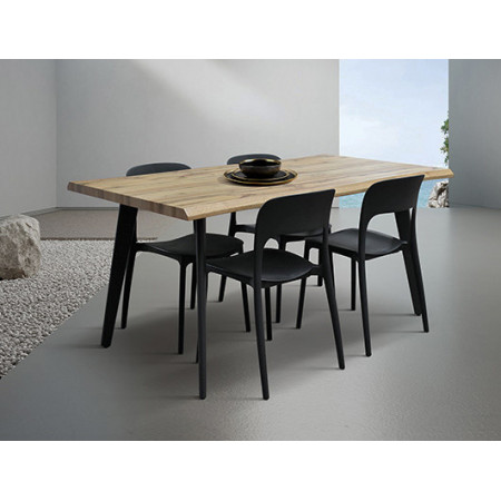 2411  Tavolo fisso con base nera in metallo, piano in melaminico rovere invecchiato