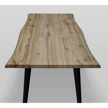 2411  Tavolo fisso con base nera in metallo, piano in melaminico rovere invecchiato