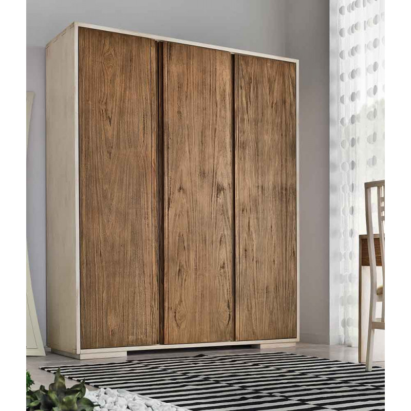 2420  Armadio 3 ante con cassettiera in legno grezzo o finito, finiture a scelta cliente