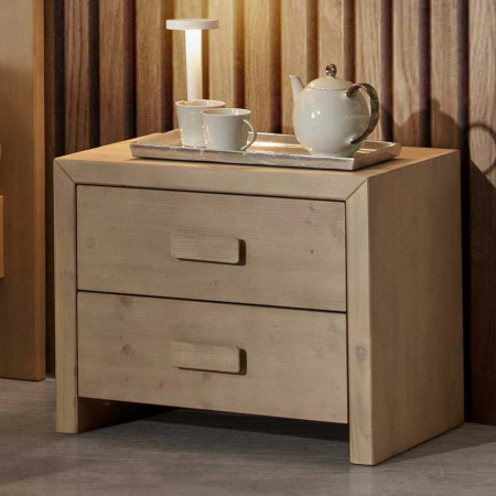 2496  Comodino 2 cassetti in legno grezzo o finito, finiture a scelta cliente