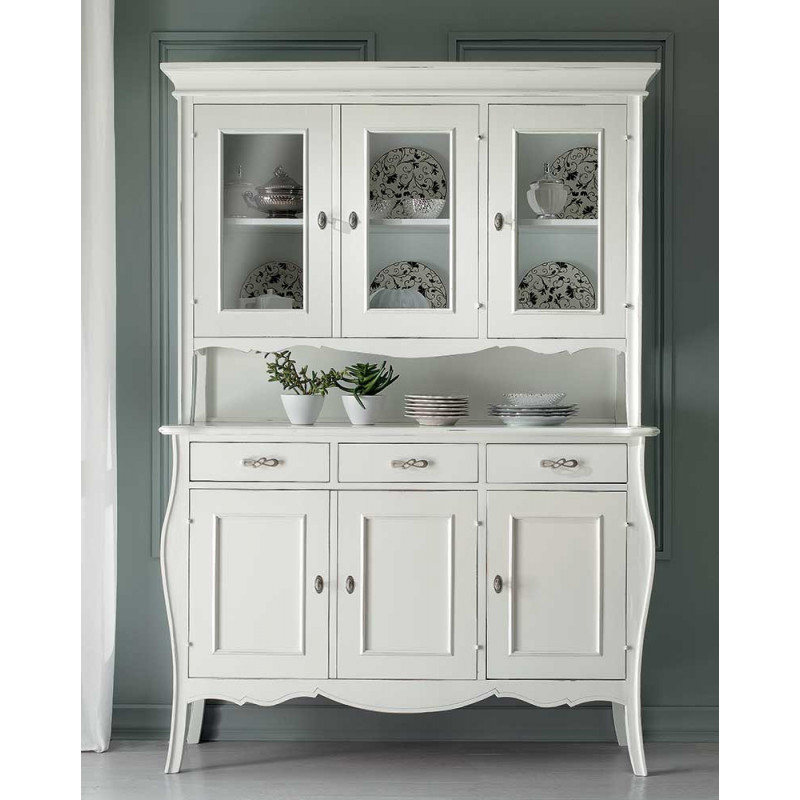 2508  Raw or finished wooden 3 doors base-sideboard with showcase, finishes to customer choice