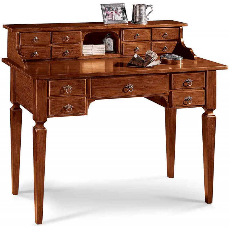 2552  Raw or finished wooden 13 drawers writing desk, finishes to customer choice