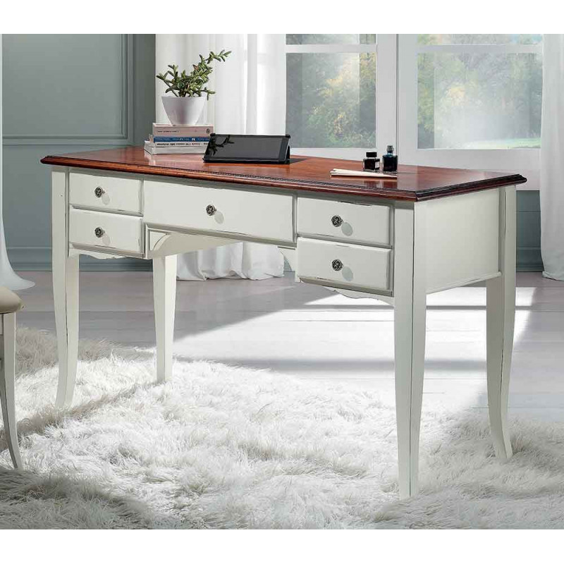2554  Raw or finished wooden 5 drawers writing desk, finishes to customer choice