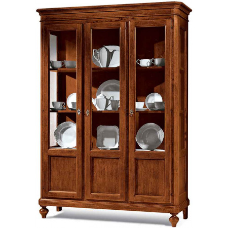 2575  Raw or finished wooden 3 doors showcase-bookcase, finishes to customer choice