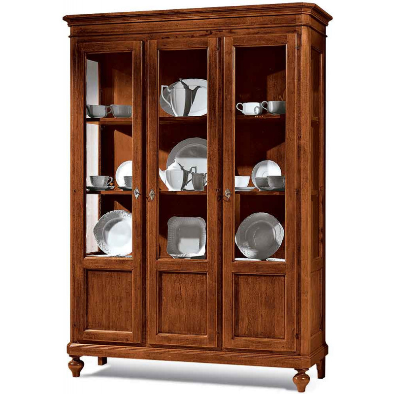 2575  Raw or finished wooden 3 doors showcase-bookcase, finishes to customer choice