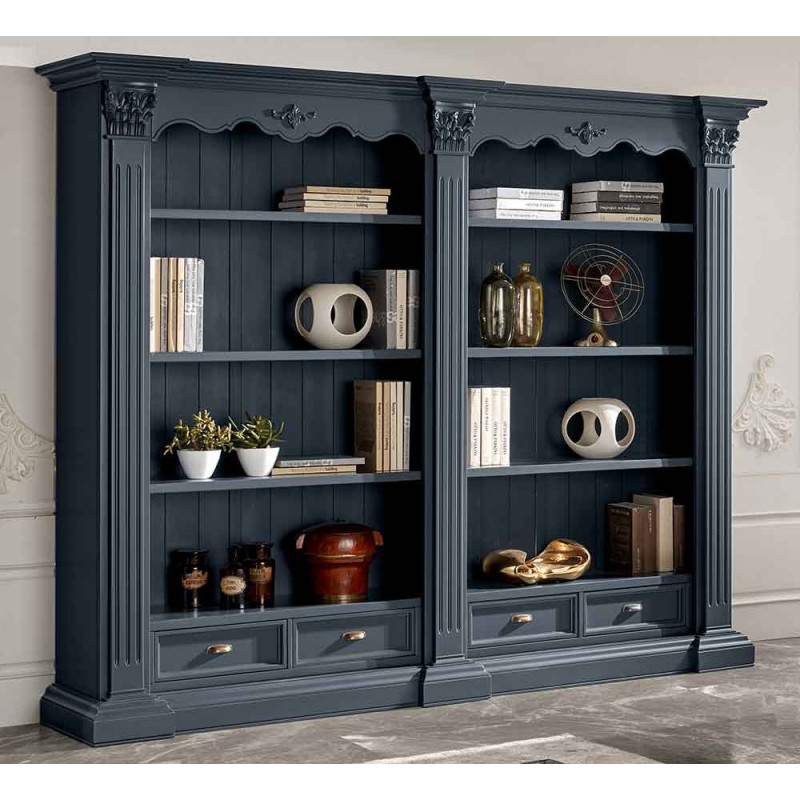 2580  Raw or finished wooden 4 drawers open bookcase, finishes to customer choice