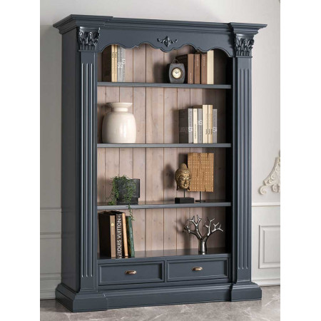 2579  Raw or finished wooden 2 drawers open bookcase, finishes to customer choice